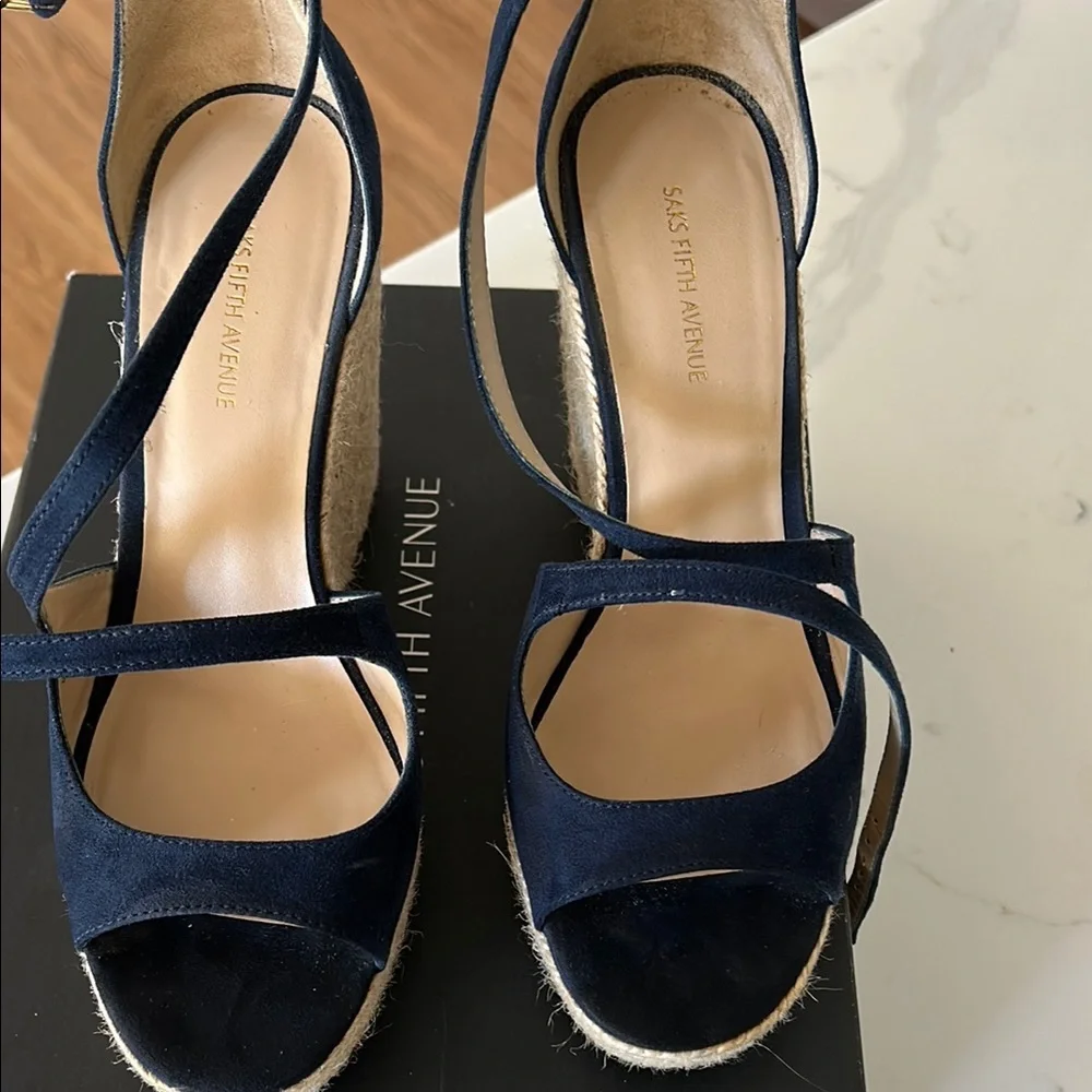 Saks Fifth Avenue Women's Navy Suede Espadrille Wedge Sandals